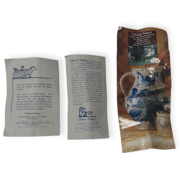 1998 Eldreth Pottery Signed Santa Checking His List Salt Glazed Cobalt Blue Gray - Picture 14 of 14